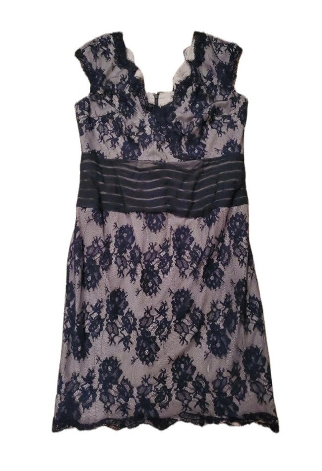 Tadashi Shoji Navy Blue Floral Lace Cap Sleeve Sheath Cocktail Gown Dress  Sz 14 | eBay