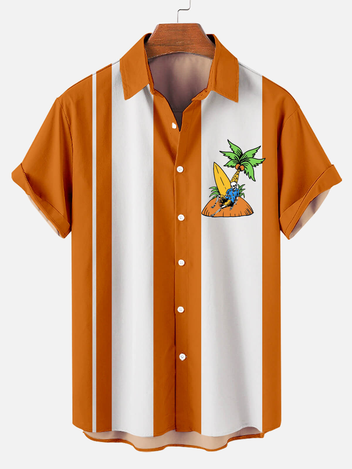 Skull Hawaiian Stripe Patch Print Short Sleeve Shirt for Men - Stylish Tropical Design