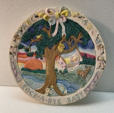 Vintage Nursery MCM 3D ceramic decor. Rock a bye baby hand painted