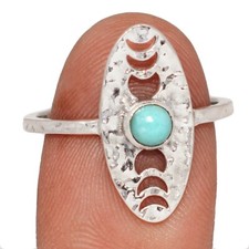 Phases Of Moon - Genuine Larimar-Dominican Republic 925 Silver Ring s.9 CR73305