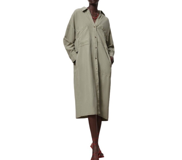 Zara Green Linen Blend Shirt Dress with Pockets Size M | eBay