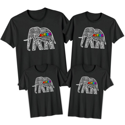 Familie Elefant Worte Autismus Bewusstseinstag T-Shirt Tee Spektrum Akzeptanz #AD