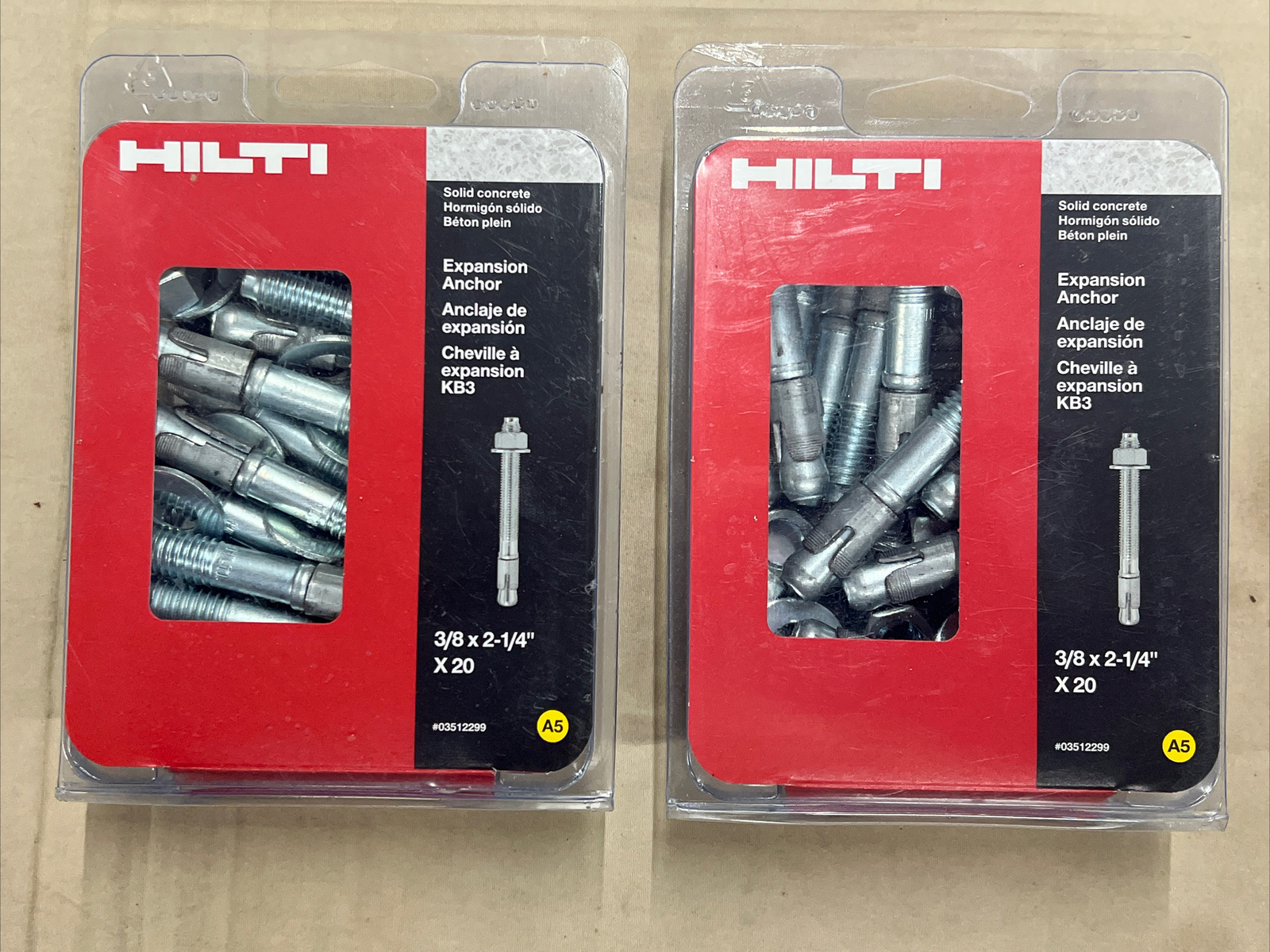 2 Hilti 3/8 in. x 21/4 in. X 20 Kwik Bolt Steel Expansion Anchors