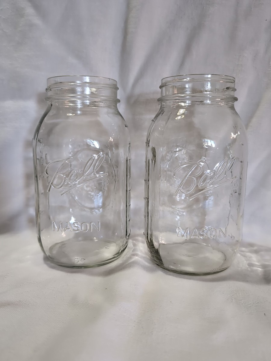 Set of 2 BALL Small Mouth Mason Jar 1 Quart Embossed Fruit Design
