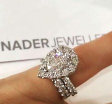 3.05Ct Pear White CZ Halo Engagement Wedding Ring Solid 925 Sterling Silver