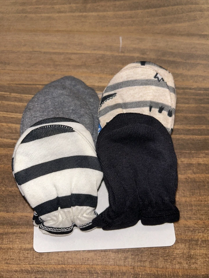 Mitones Gerber bebé niño 0-3 meses dinosaurios gris negro algodón orgánico paquete de 4/ Foto 2 de 4