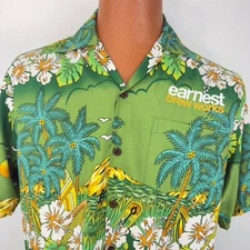 Earnest Brew Works Hawaiian Aloha M Shirt Surf Boards Boats Islands Hibiscus