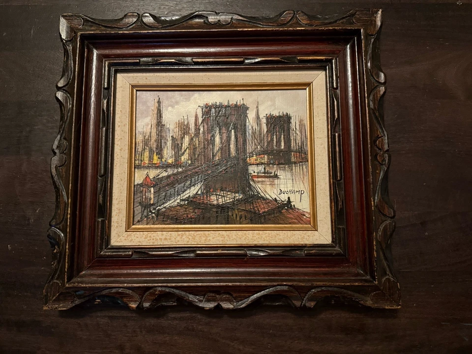 Original Suzanne Duchamp (1899-1963) Brooklyn Bridge NYC Oil on Canvas Painting - Image 2 of 4