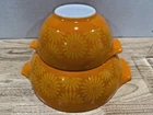 Vintage Pyrex Sunflower Daisy Cinderella Nesting Bowls #442  1-1/2qt & #444 4qt