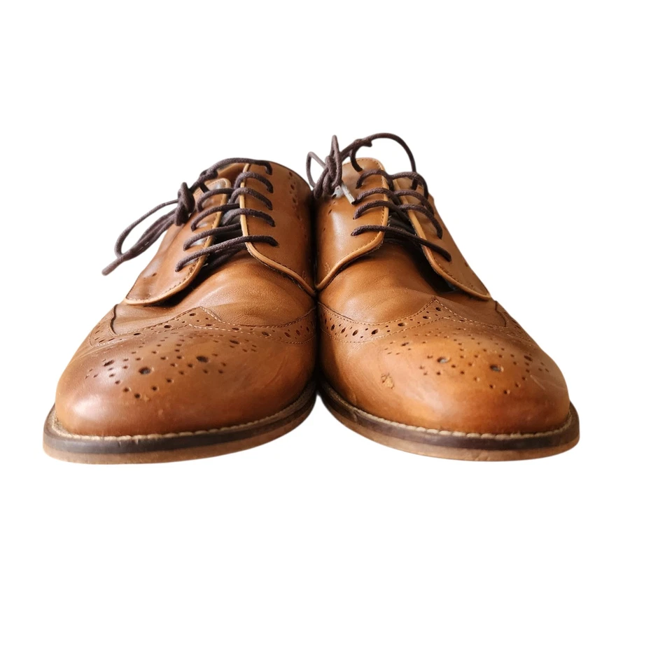 Johnston & Murphy Wingtip Brogue Oxford Dress Shoes 12M Leather Brown Sheepskin - Image 4 of 4