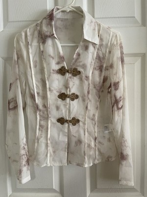 Dazy Chinoiserie Tie-Dye Mesh Blouse with Frog Fasteners Size S