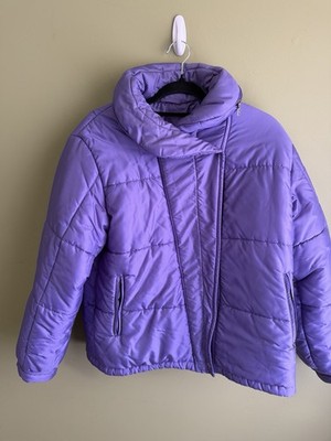 Vintage Bogner Puffer Ski Jacket Purple Coat Poly Filled Hooded Funnel Neck