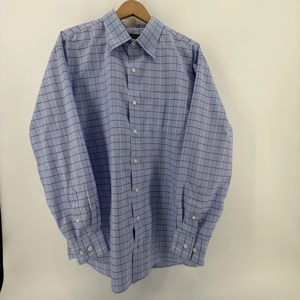 Greg Norman Mens Light Blue Grid Check Dress Shirt Large L G Button Up - Image 2 of 4