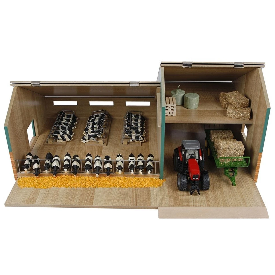 Galpão de equipamentos agrícolas de madeira para duas baías em escala 1/32 com celeiro de laticínios de vaca 610200 - Imagem 2 de 4