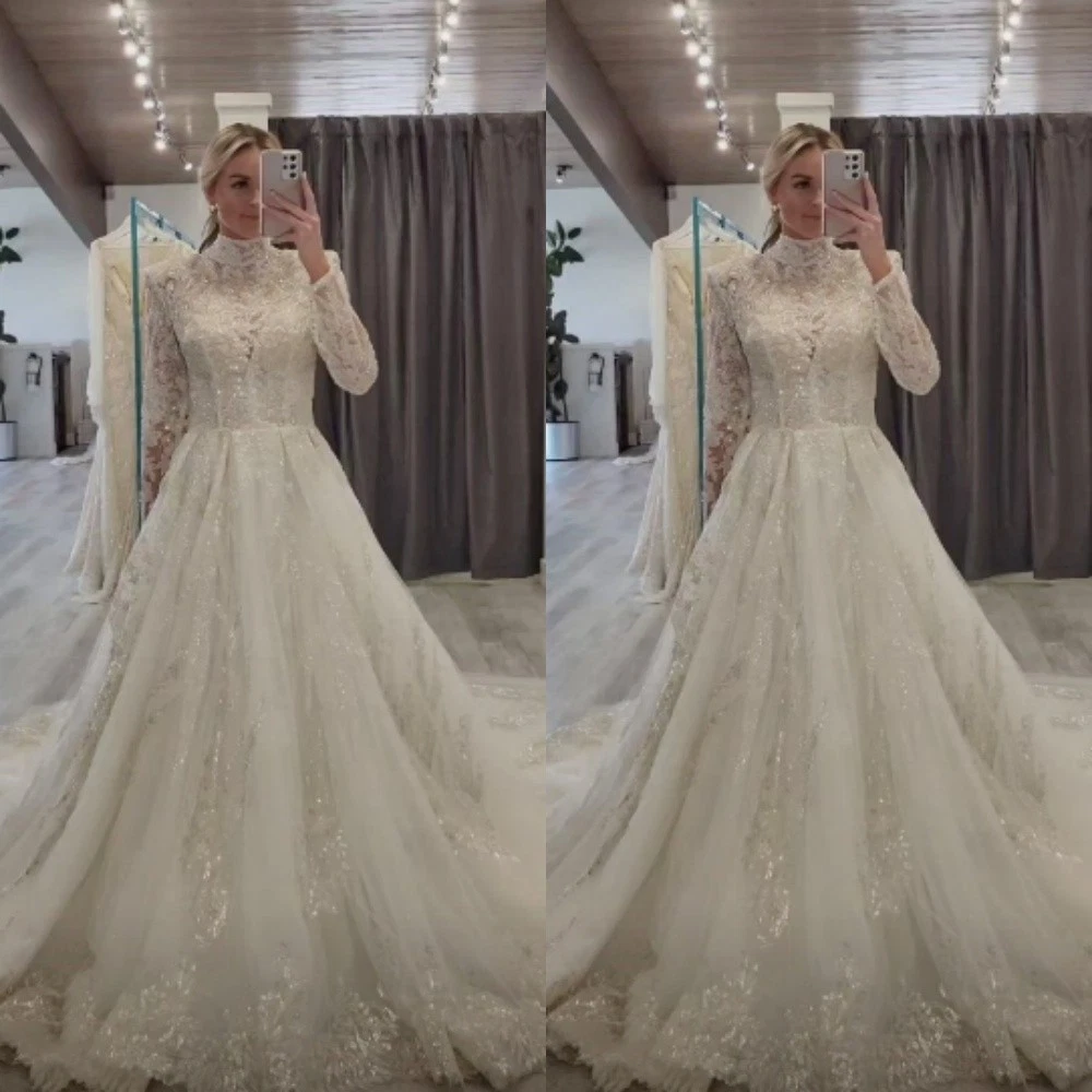 chinese dress ladies Stunning Glitter Tulle Wedding Dress with Floral Lace Appliques – Brydealo