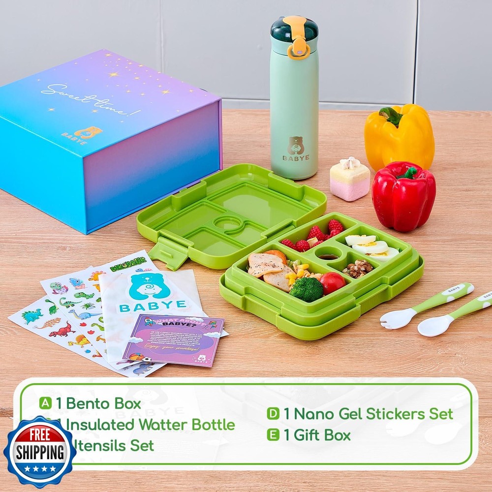 Bento Box and Insulated Water Bottle Set for Kids - Leakproof Microwave Safe  