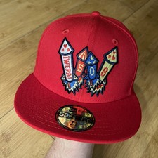 New Era 59FIFTY Worcester Woo Sox Fireworks 508 W Logo Red Boston 7 1/8 Hat MiLB