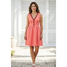 Lilly Pulitzer Dress Womens Pink Orange Striped Beaded Silk Blend Size 4