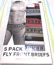  5 Pk Dockers Fly Front Briefs Premium Cotton BLACK W/Multicolor WAIST-SZ L-NWT