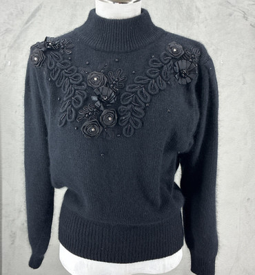 Vintage Y2K   I B  diffusion Sweater S  Angora Wool silk Cozy Floral embellished