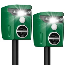 2 Pack Solar-Powered Ultrasonic Animal Repellent Outdoor, Deer Repellent Devi...