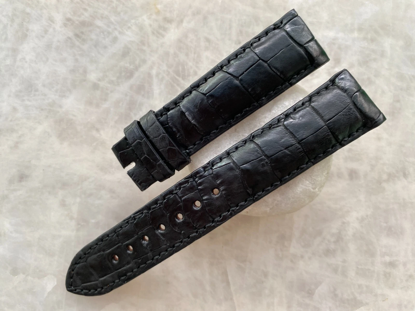 20mm/18mm Black Alligator Crocodile Print Leather Watch Strap Band