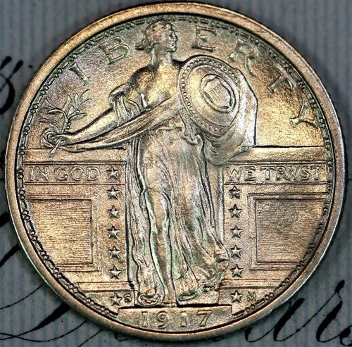 1917-S FH T1 SOLID+ GEM BU MS STANDING LIBERTY QUARTER DC419 FROM HOARD