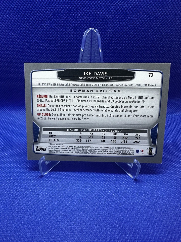 IKE DAVIS NEW YORK METS  SIGNED 2013 BOWMAN CARD #72 Auto Rare - Image 2 of 2