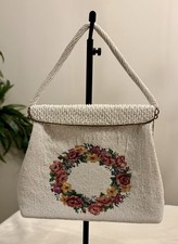 VTG Elegant Micro Beaded Multicolor Floral Embroidered Handbag