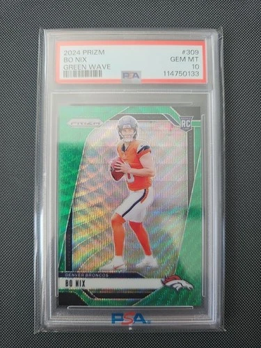 2024 Panini Prizm - Rookies Bo Nix #309 Green Wave Prizm (RC) PSA 10