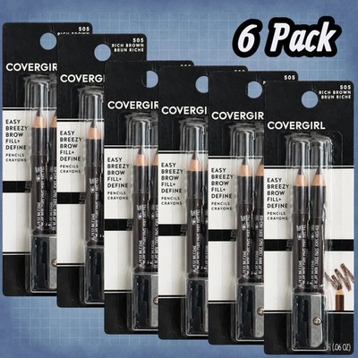 Lot (6) COVERGIRL Easy Breezy Brow Fill + Define Pencils #505 Rich Brown, 6-pack