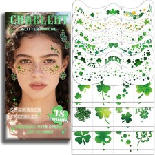 CHARLENT Glitter Shamrock Freckles Face Tattoos  18 Sheets St. Large, Green