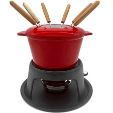 Fondue Set Chocolate Fondue Cheese Melting Kit Cast Iron Pot 8 Forks Fuel Burner