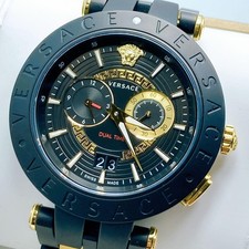 Orologio VERSACE VEBV V RACE DUAL TIME 45mm Oro Nero Vintage Raro Giappone