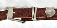 James Reid Ltd Santa Fe Sterling Silver 3 pc Buckle Set Alligator Belt 38 Inches