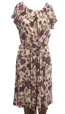Portmans Women’s White Purple Floral Knee-Length Dress Size 10 Work Business