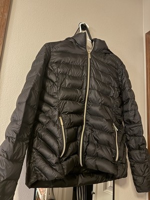 Michael Kors Packable Down Hooded Quilted Puffer Jacket L Women Black Zip