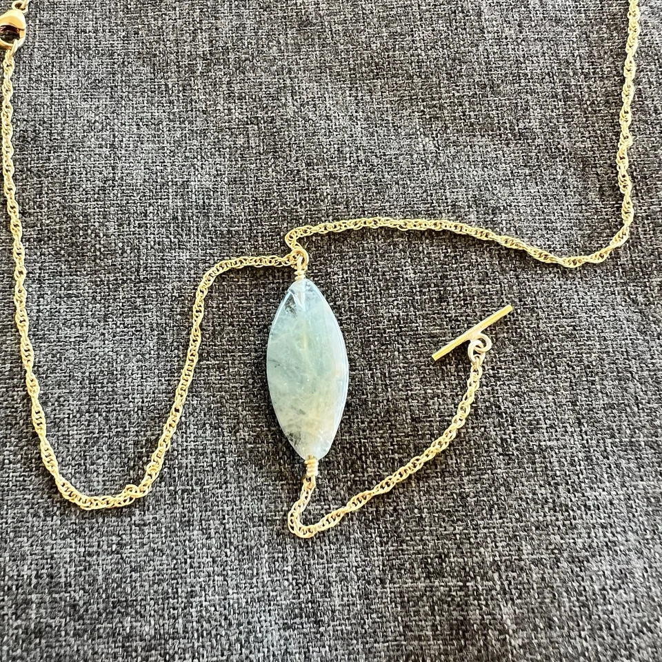 Taylor And Tessier Aspen Tumbled Aquamarine 925 Silver 14k Gold Plated Necklace - Image 2 of 3