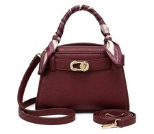 Merlot Burgundy 💗 Classic Pebbled Faux Leather Top Handle Crossbody Scarf Bag