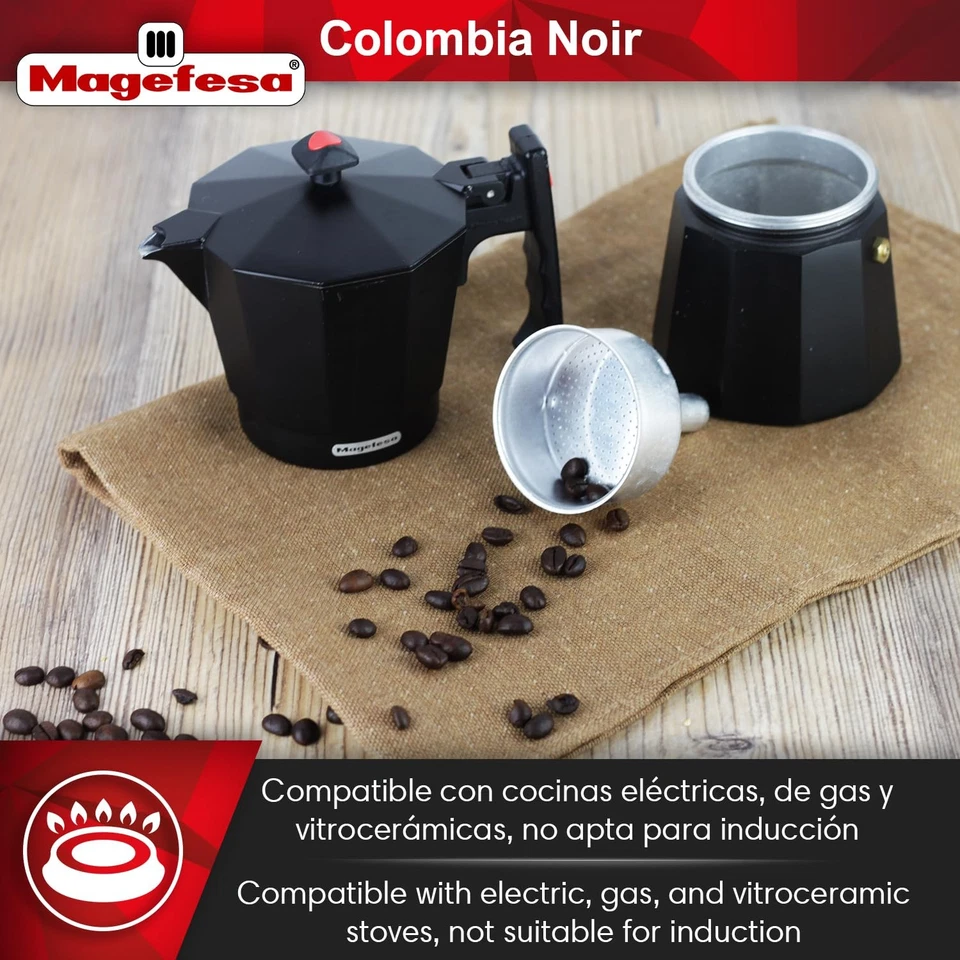 Cafetera italiana Colombia Noir Stovetop Espresso Moka Pot 3 tazas/5 oz para... Foto 3 de 4