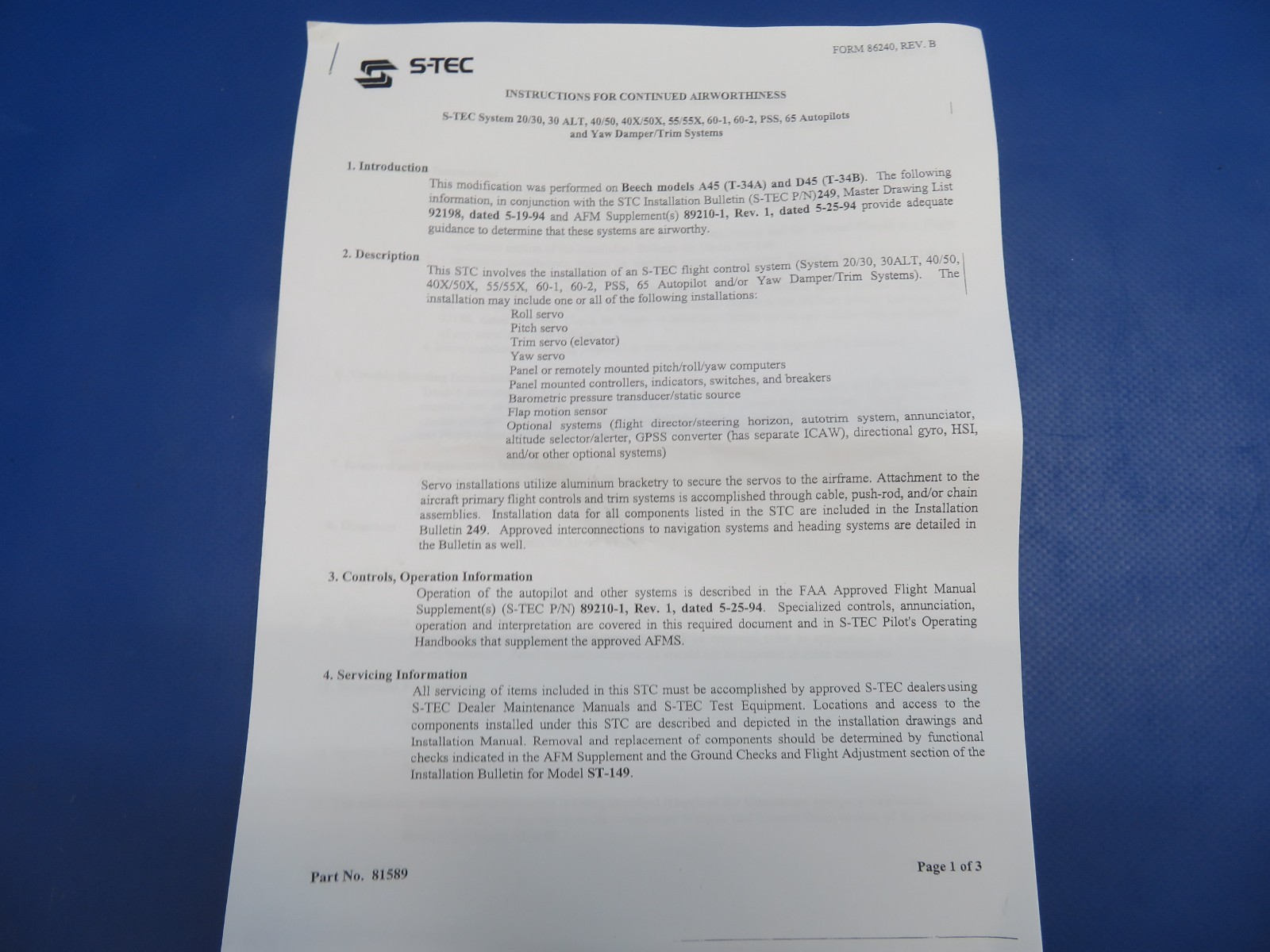 S-Tec Autopilot Computer 28V w/ Connector P/N 01261-1-28 WARRANTY (1125-1729)