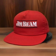 Vintage Jim Beam DeLong Sportswear Red Snapback Adjustable Hat - Cap Made In USA