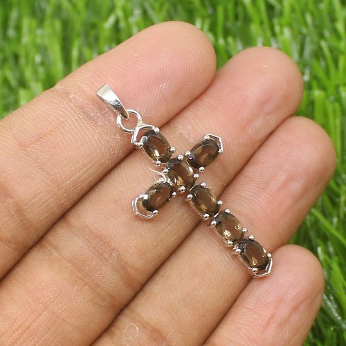 Smoky Quartz Christian Cross Necklace 