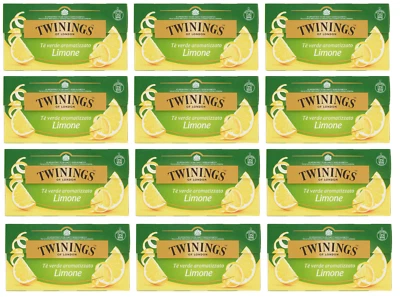 12x Twinings Tè Verde Grüner Tee mit Zitronengeschmack,Packung mit 25 Filtern