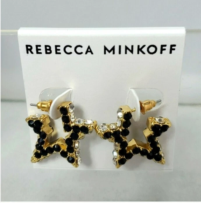 Rebecca Minkoff Super Nova Stone Hoops 耳环(黑色)耳环零售 $58 — 第 2/4 张图片