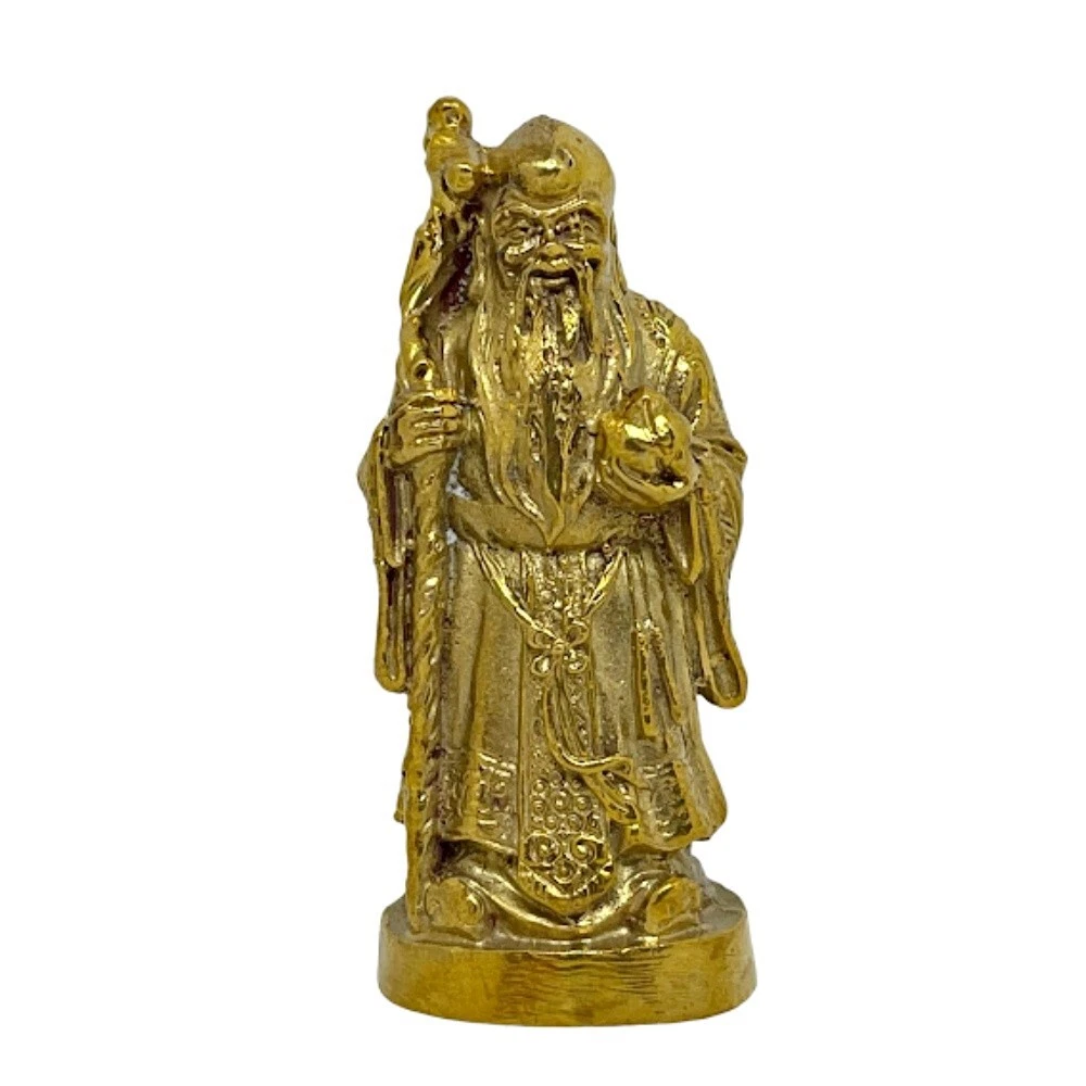 Feng Shui Longevity God Happiness Chinese Old Wise Man Shou Brass Gold  Statue