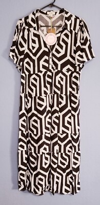 Umgee Midi Dress Size LARGE Black White Chain Link Design 3/4 Sleeve 