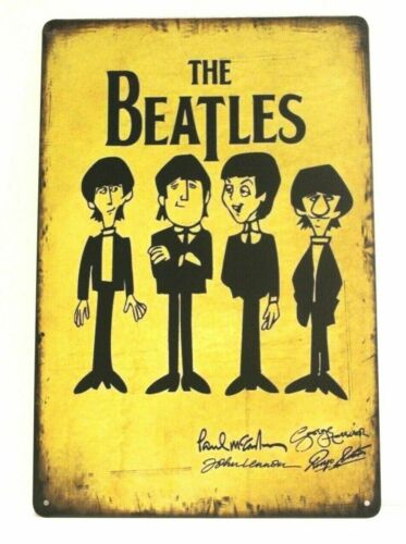 The Beatles Tin Metal Poster Sign Vintage Rustic Style Cartoon Drawing Sketch XZ - Afbeelding 1 van 4