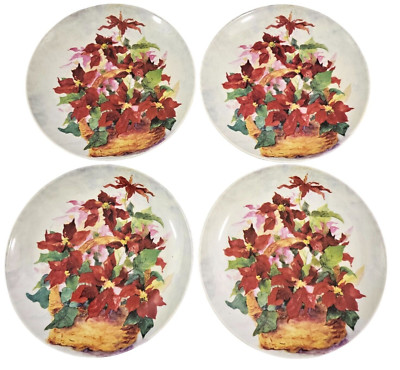 Formalities Baum Bros Poinsettia Basket Salad Dessert Luncheon Plates   Set of 4