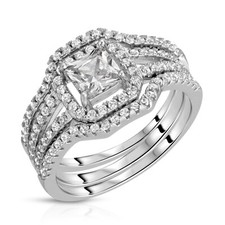 Sterling Silver 925 Women's Engagement Ring CZ Bridal Trio Set Elegant Ring R36